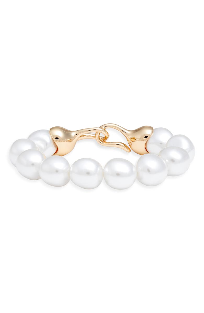 Open Edit Faux Pearl Stretch Bracelet, Main, color, White- Gold