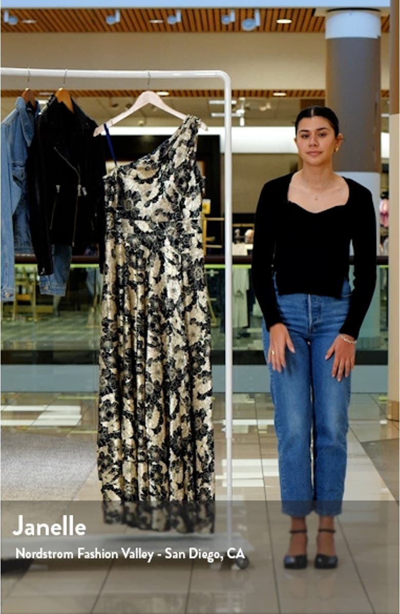 Metallic Floral One-Shoulder Gown, sales video thumbnail