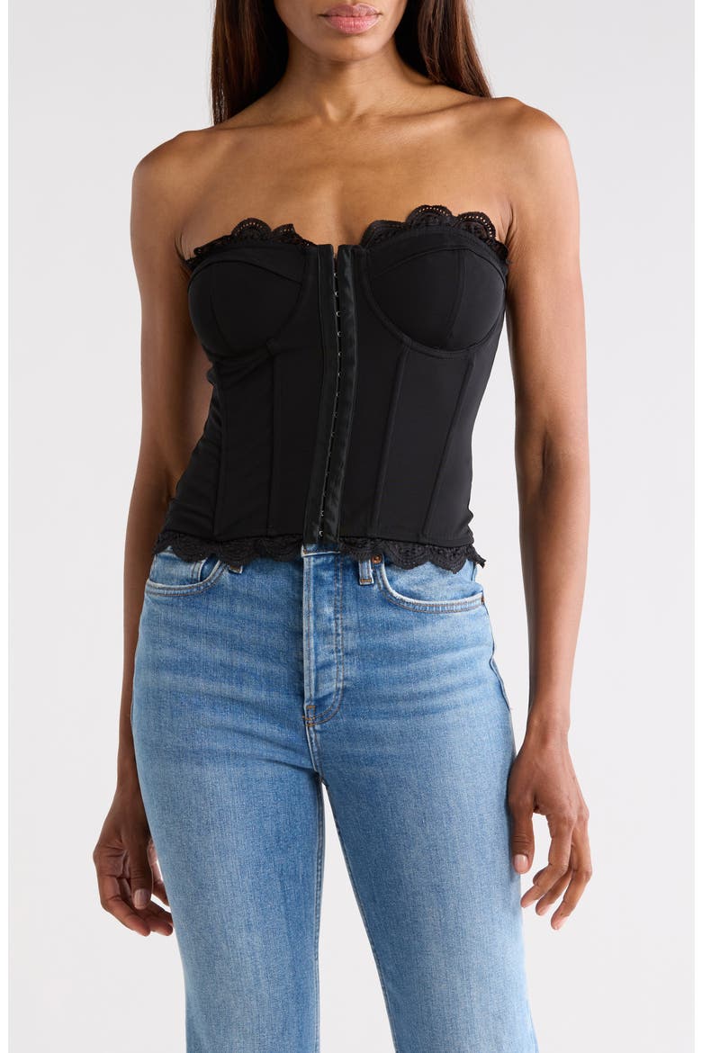 Matte Jersey Lace Trim Bustier, Main, color, BLACK001