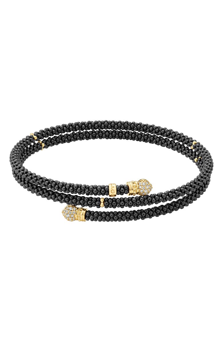 LAGOS Gold & Black Caviar Pavé Diamond Wrap Bracelet, Main, color, 