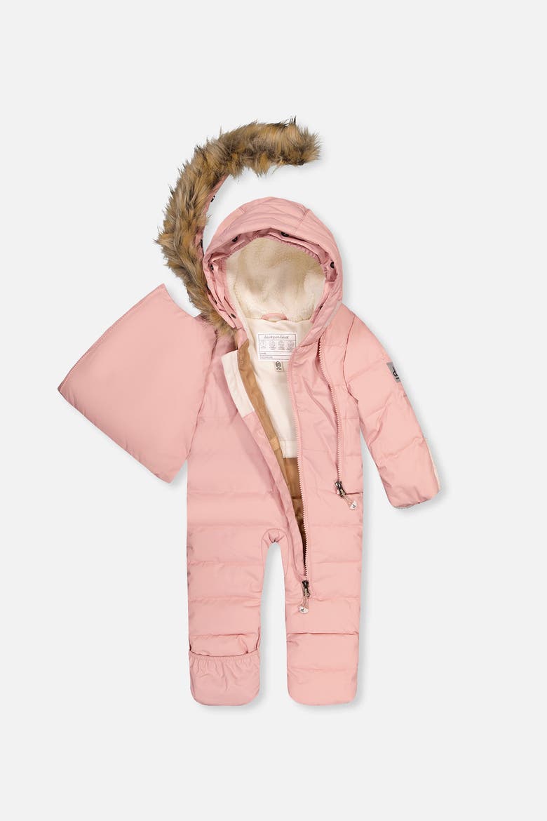 Girl Snug Fleece Neckwarmer One Piece Snowsuit, Alternate, color, Pale Dusty Pink