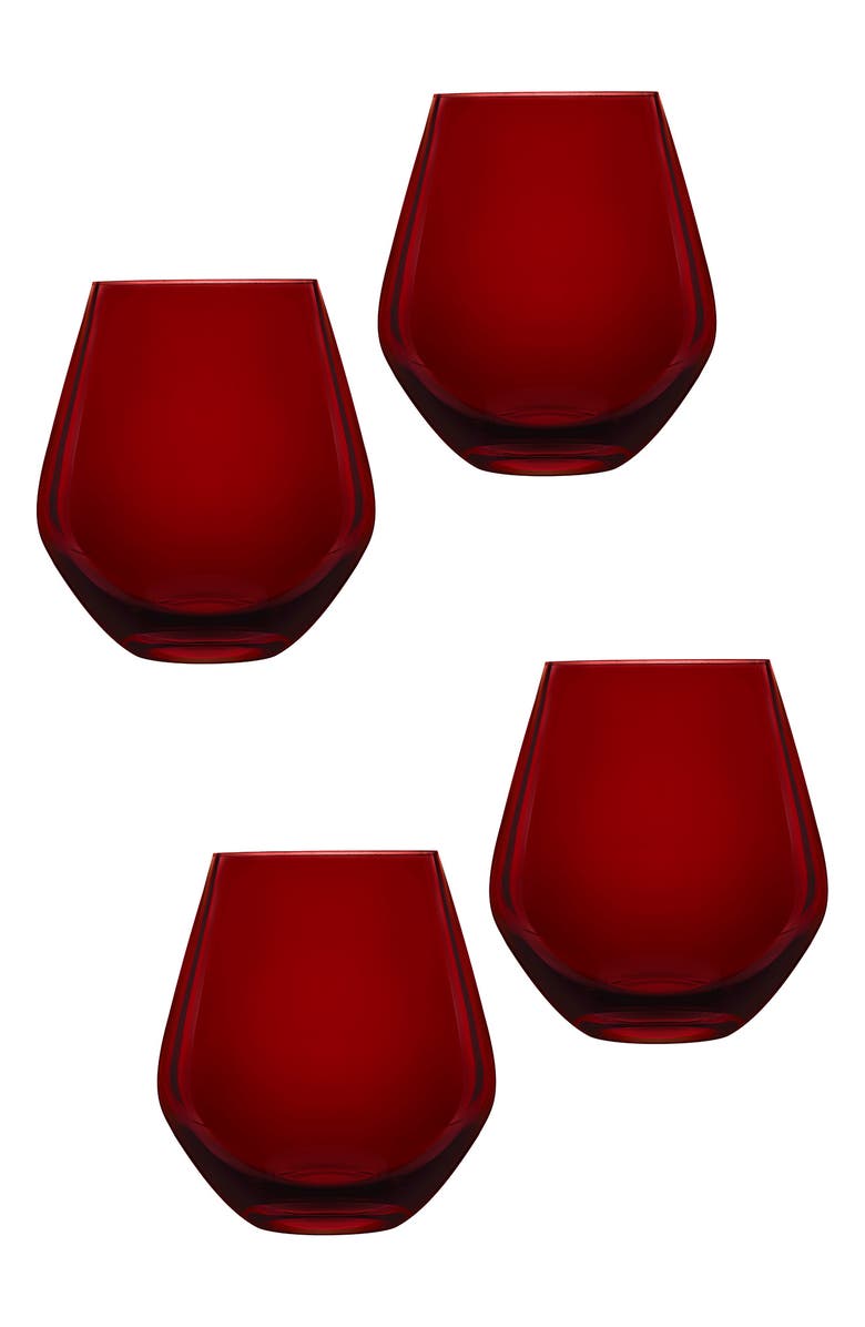 Godinger Set of 4 Meridian Stemless Wine Glasses, Main, color, Red