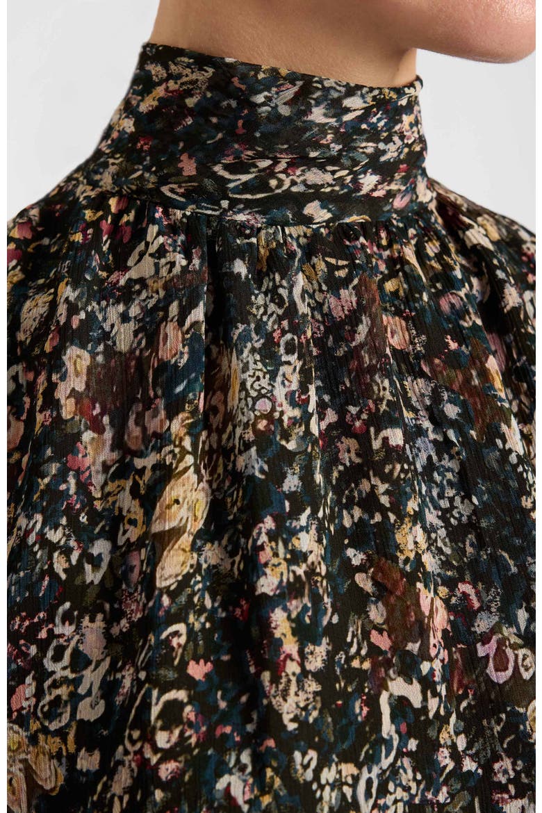 Phoenix Mock Neck Blouse in Abstract Floral Georgette, Alternate, color, Evergreen Multi