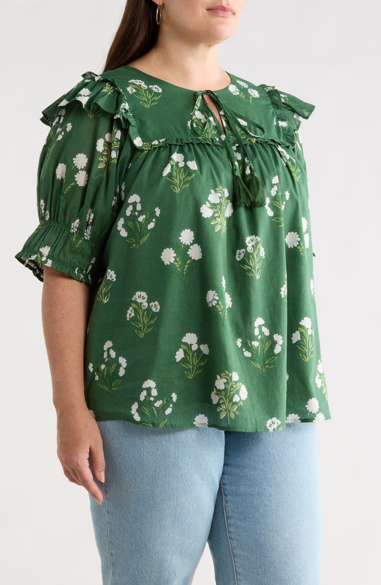 SUGARLIPS Kestrel Auria Floral Ruffle Puff Sleeve Cotton Top, Alternate, color,
