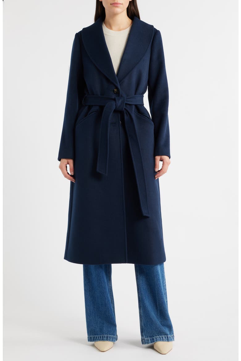 Belted Longline Coat with Faux Fur Collar (Women) | Nordstrom