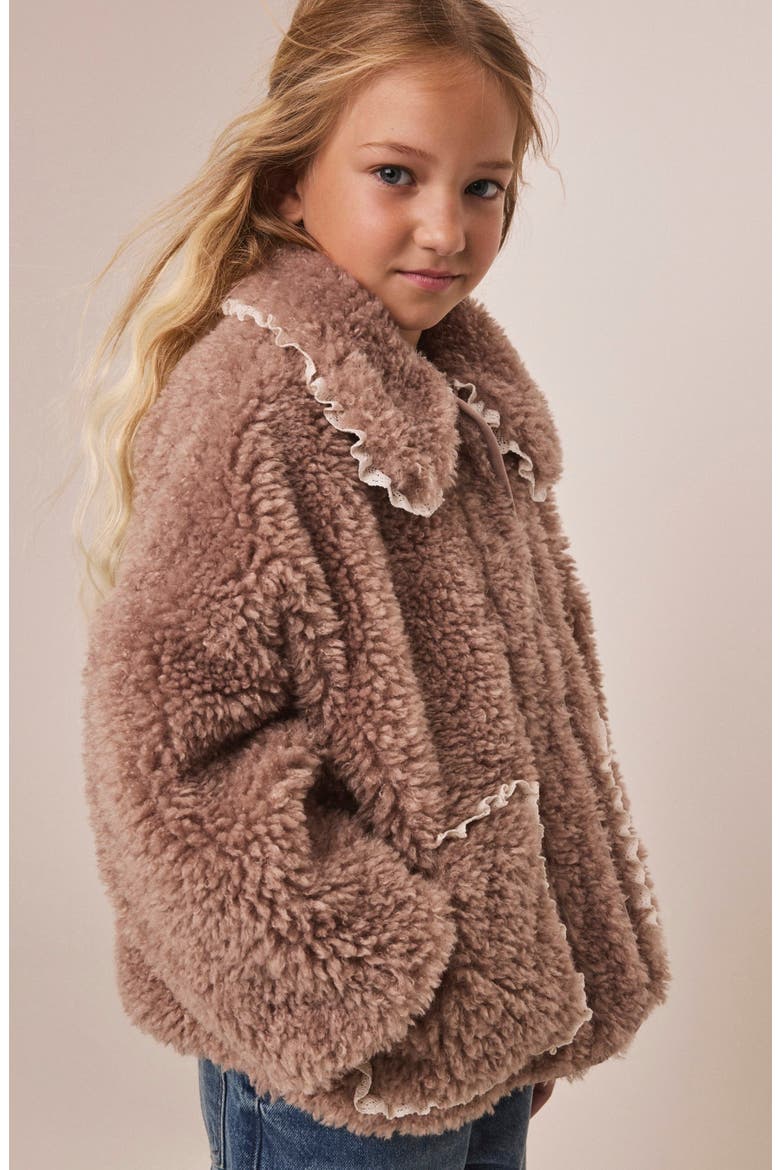 Kids' Lace Trim Teddy Fleece Jacket, Alternate, color, NEUTRAL