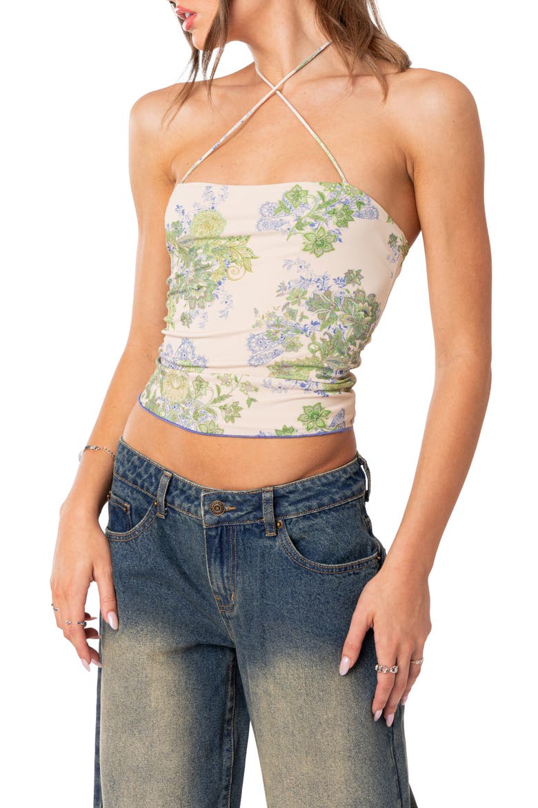 Garden Party Floral Print Mesh Top, Main, color, IVORY MIX