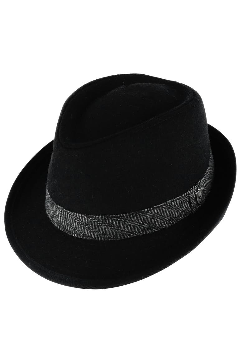 Men's Wool Blend All Season Fedora Hat with Herringbone Band, Main, color, Black
