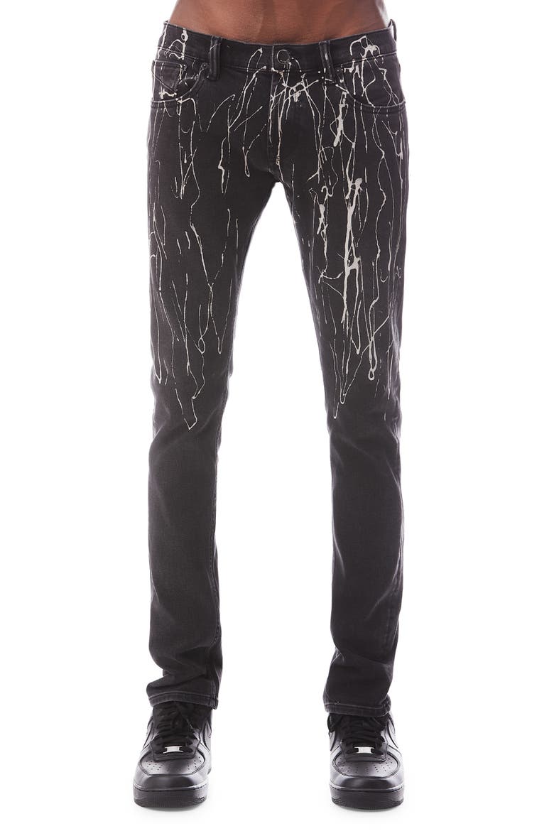 HVMAN Strat Punk Paint Splatter Stretch Super Skinny Jeans, Main, color, BLACK OPIUM
