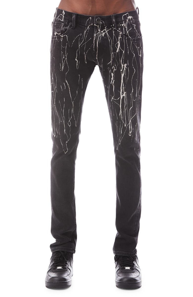 HVMAN Strat Punk Paint Splatter Stretch Super Skinny Jeans, Main, color, Black Opium
