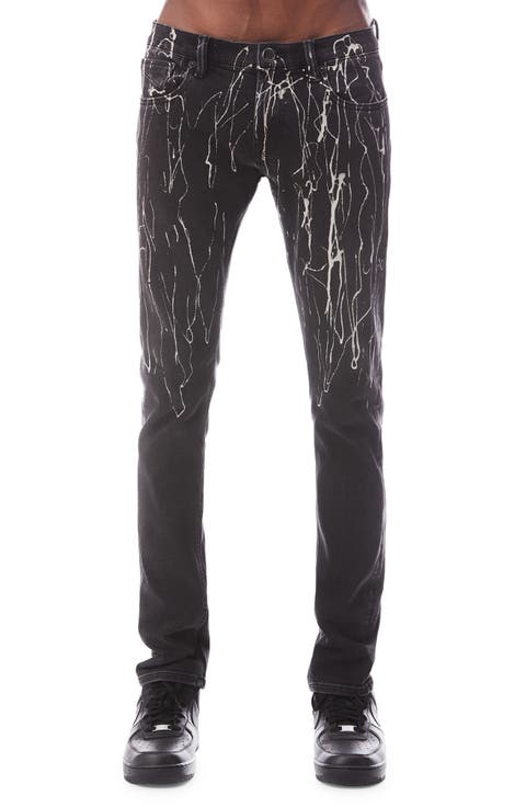 Strat Punk Paint Splatter Stretch Super Skinny Jeans (Black Opium)