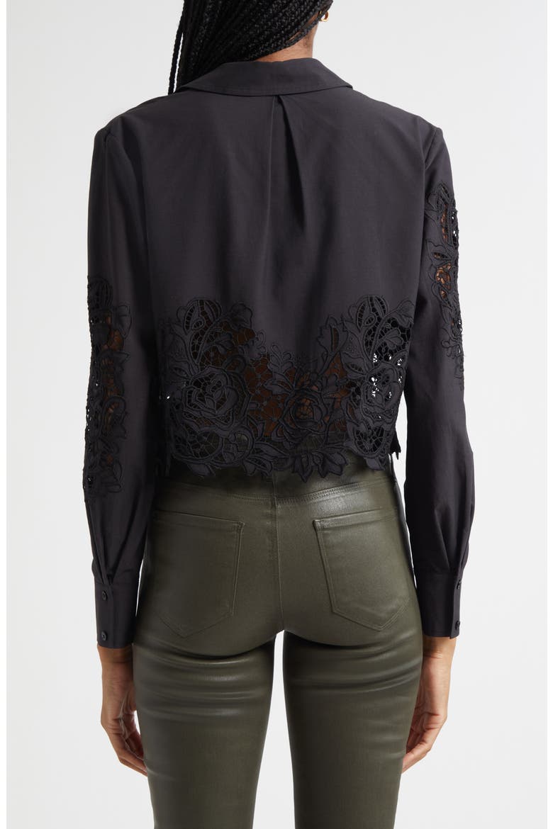 Seychelle Cutwork Crop Button-Up Shirt, Alternate, color, BLACK