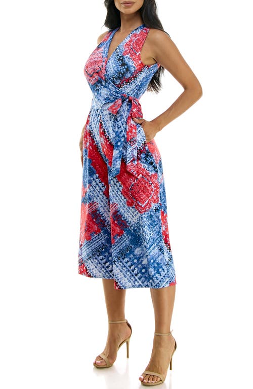 Nina Leonard Surplice Culotte Crop Jumpsuit In Multi
