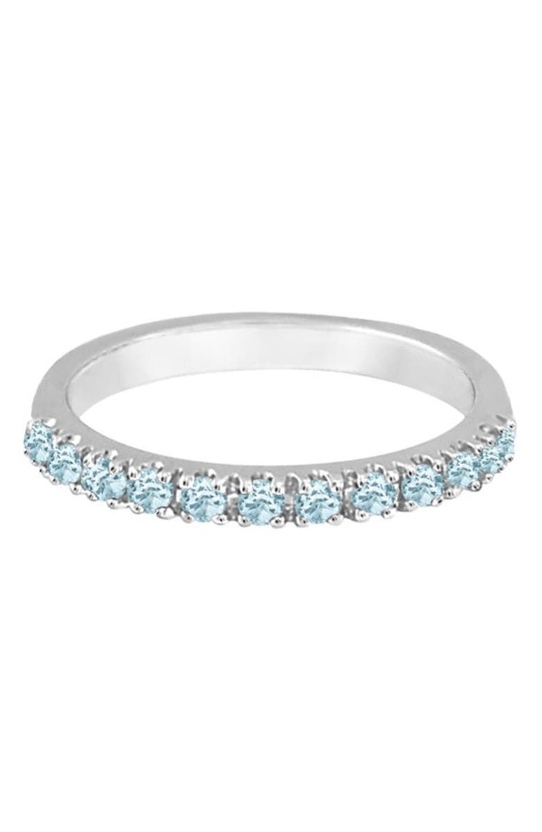 ALLUREZ Aquamarine Stackable Ring Anniversary Band in 14k, Alternate, color, White Gold