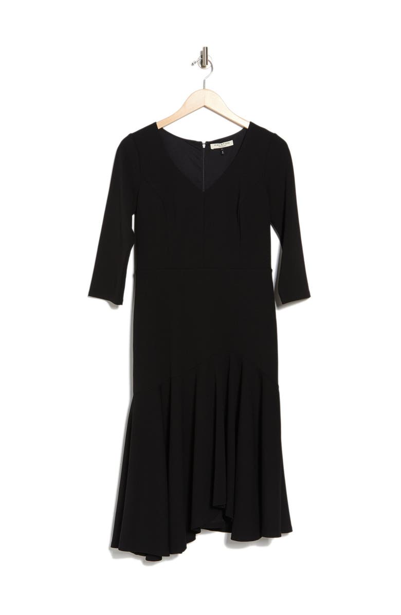HALSTON EVENING Elbow Sleeve Wide V-Neck Flounce Dress, Alternate, color,