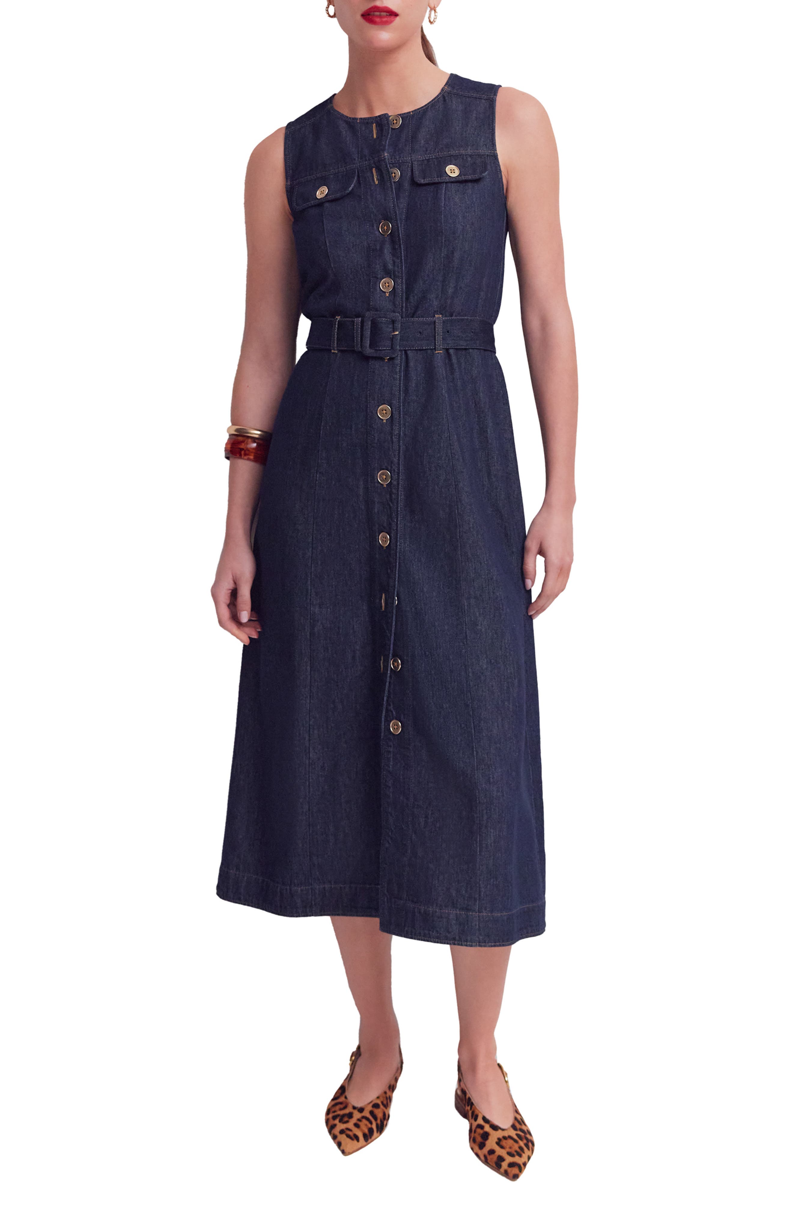 boden denim dress V - Neck - Mid Vintage Something endlessly wearable Boden Women's Gold Button Denim