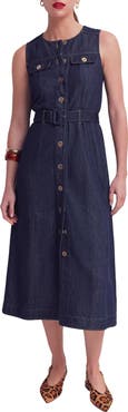 Boden Belted Sleeveless Denim Midi Dress