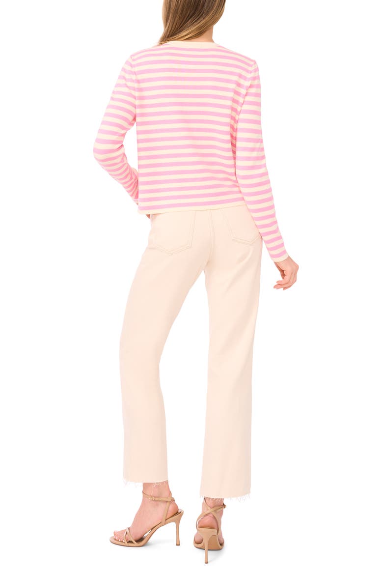 Stripe Crewneck Cardigan, Alternate, color, MEDIUM PINK