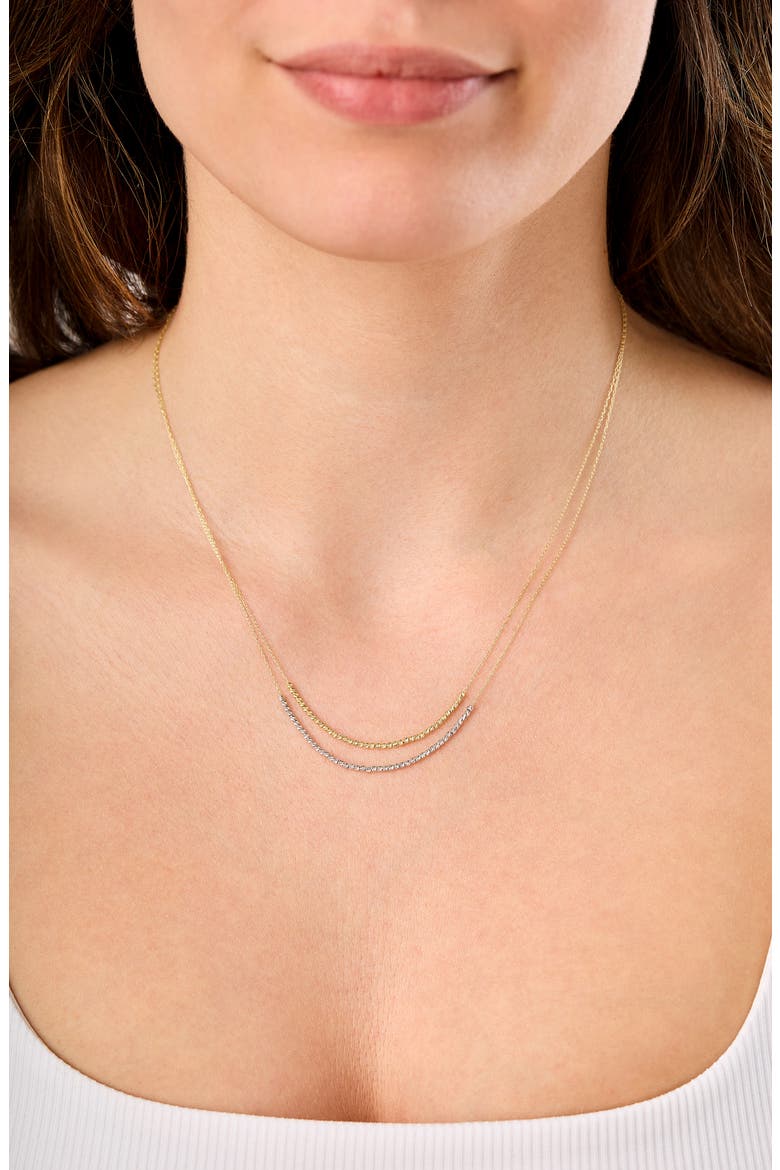 14K Gold 2-Tone Double Beaded Layered Chain Necklace (Online Trunk Show), Alternate, color, 14K WHITE GOLD/YELLOW GOLD
