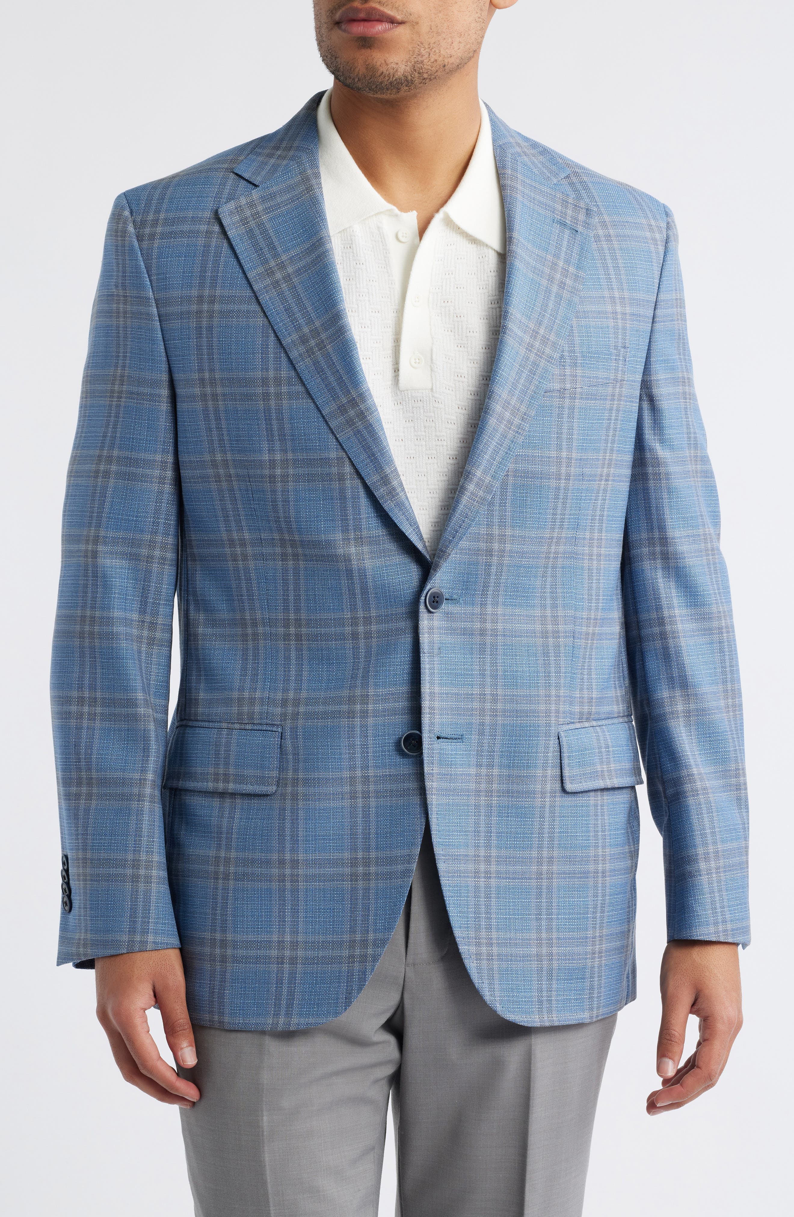 Peter Millar Hyperlight Soft Plaid Wool Sport Coat