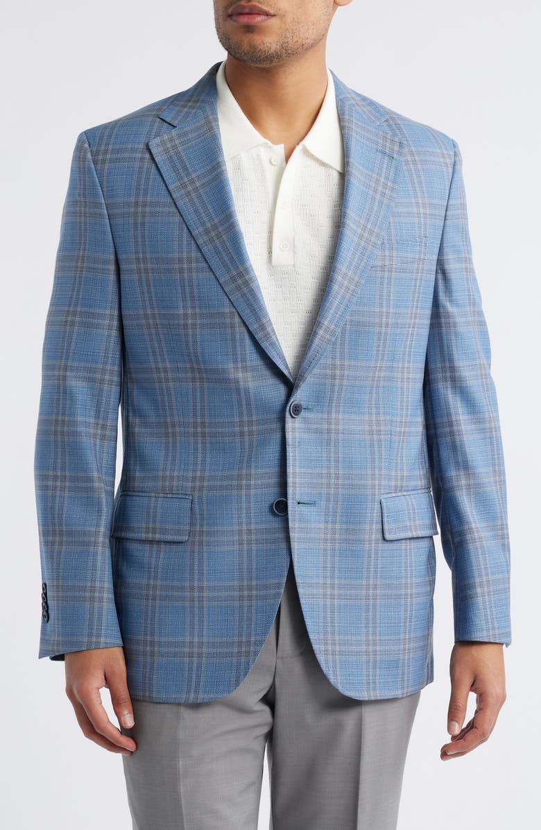 Peter Millar Hyperlight Soft Plaid Wool Sport Coat, Main, color, Light Blue