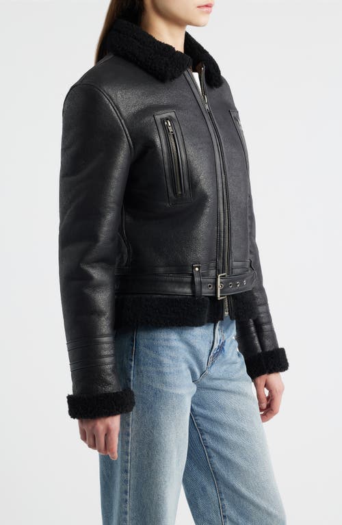 Frye Leather Jacket With Genuine Shearling Trim In Black