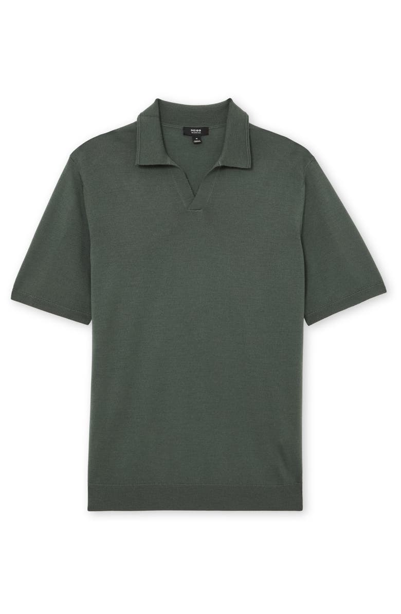 Reiss Duchie Johnny Collar Short Sleeve Wool Polo Sweater, Alternate, color, Kale Green