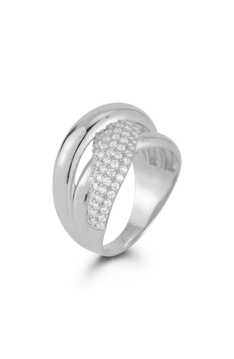 GLAZE JEWELRY Pavé Cubic Zirconia Crossover Knot Ring, Alternate, color, Silver