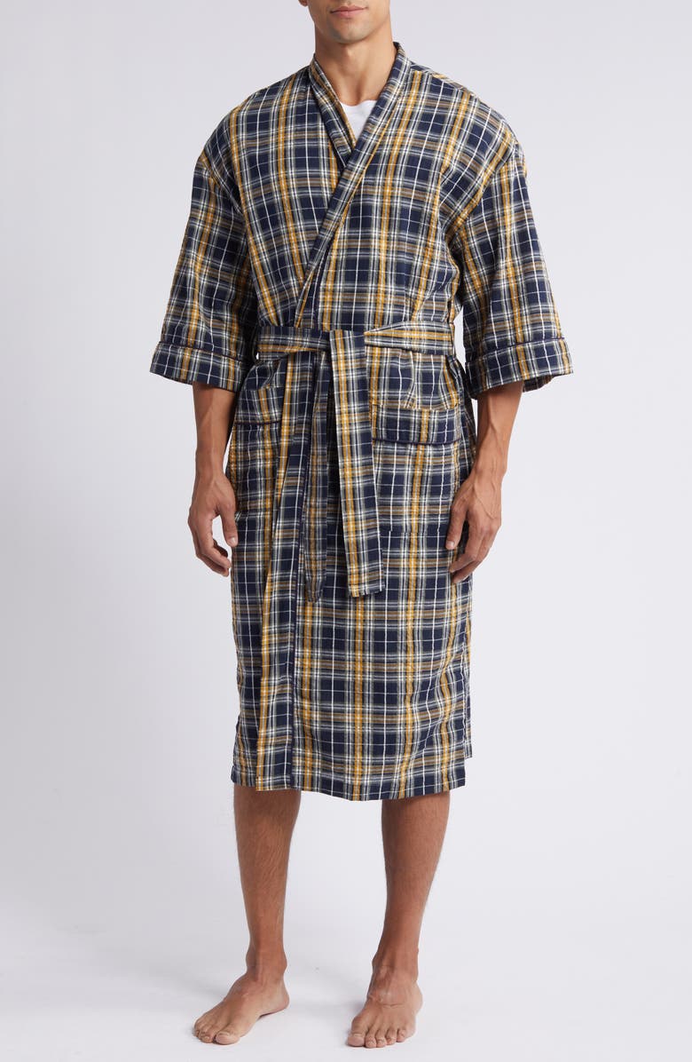 Majestic International Sun Daze Plaid Robe, Main, color, Sunny Blue