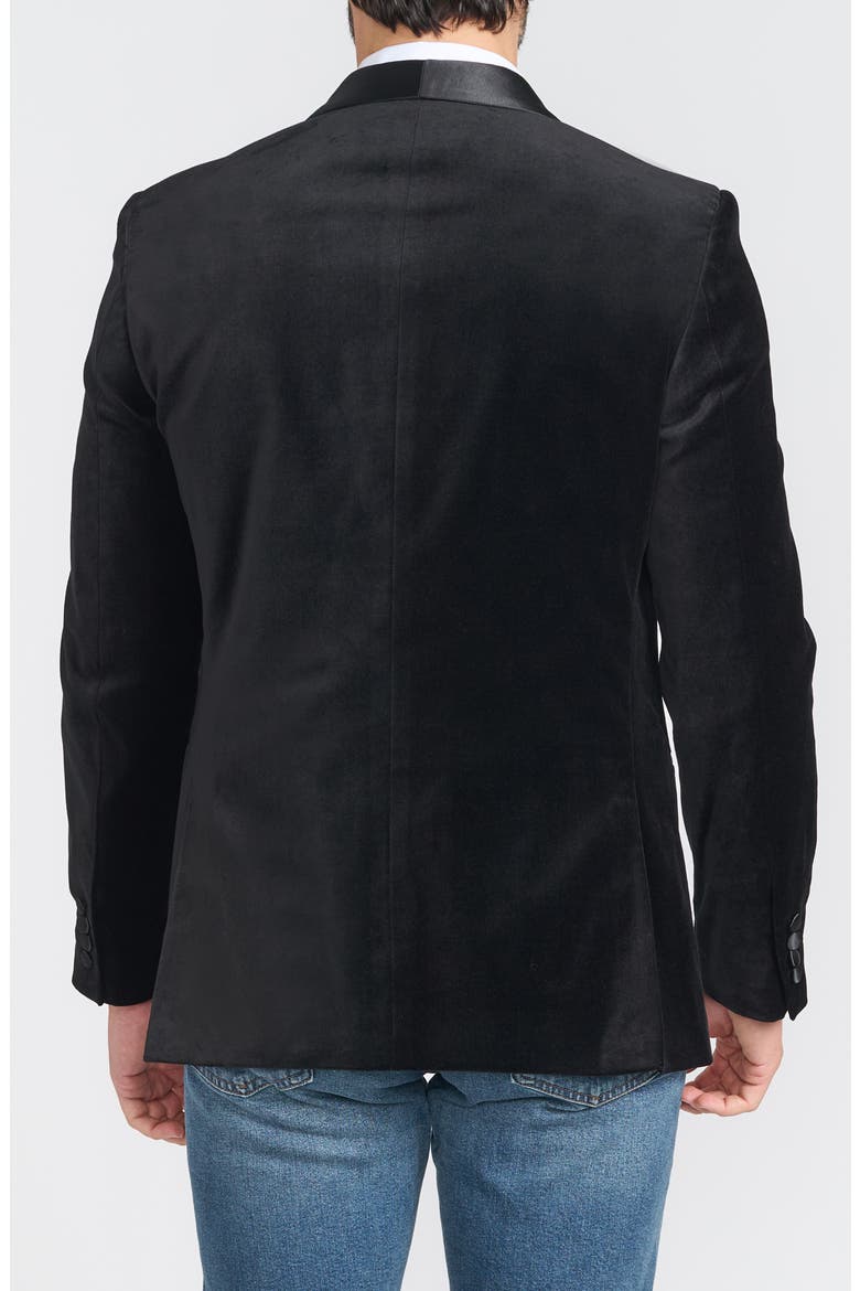 Black Satin Shawl Collar Slim Fit Velvet Jacket, Alternate, color, BLACK