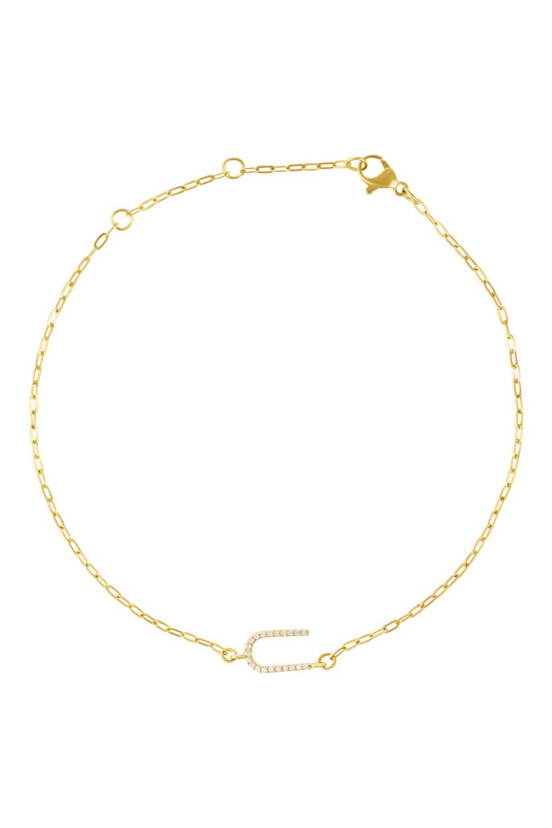 Pavé Cubic Zirconia Initial Anklet, Main, color, GOLD-U