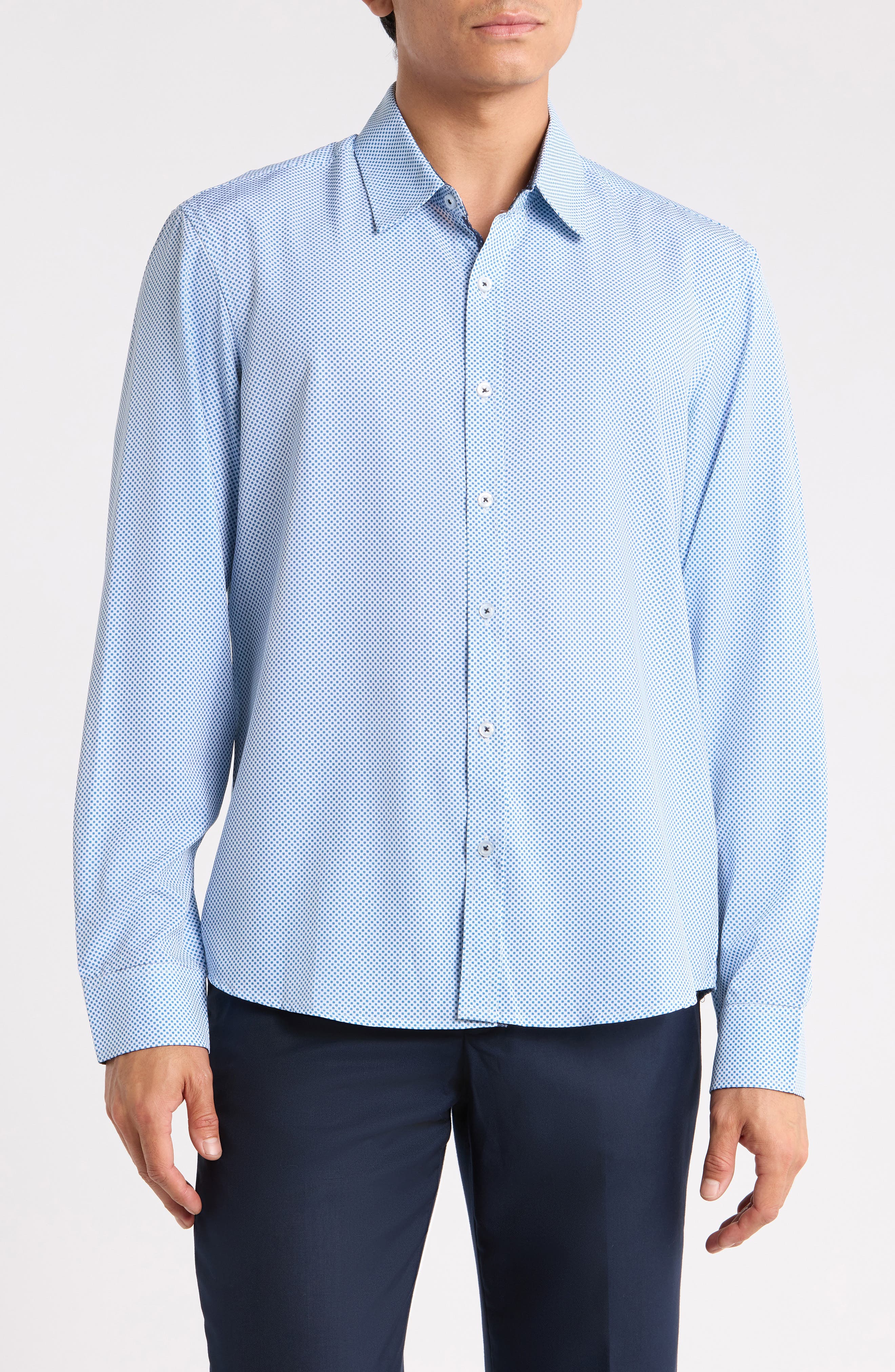 Printed Performance Long Sleeve Button-Up Shirt