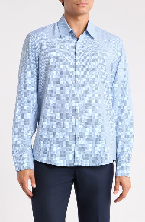 Printed Performance Long Sleeve Button-Up Shirt