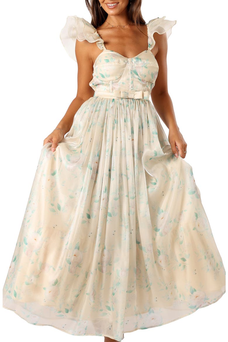 Freesia Floral Ruffle Maxi Dress, Main, color, CREAM