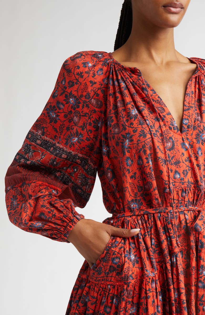 Ulla Johnson Abri Long Sleeve Fit & Flare Dress, Alternate, color, Poppy