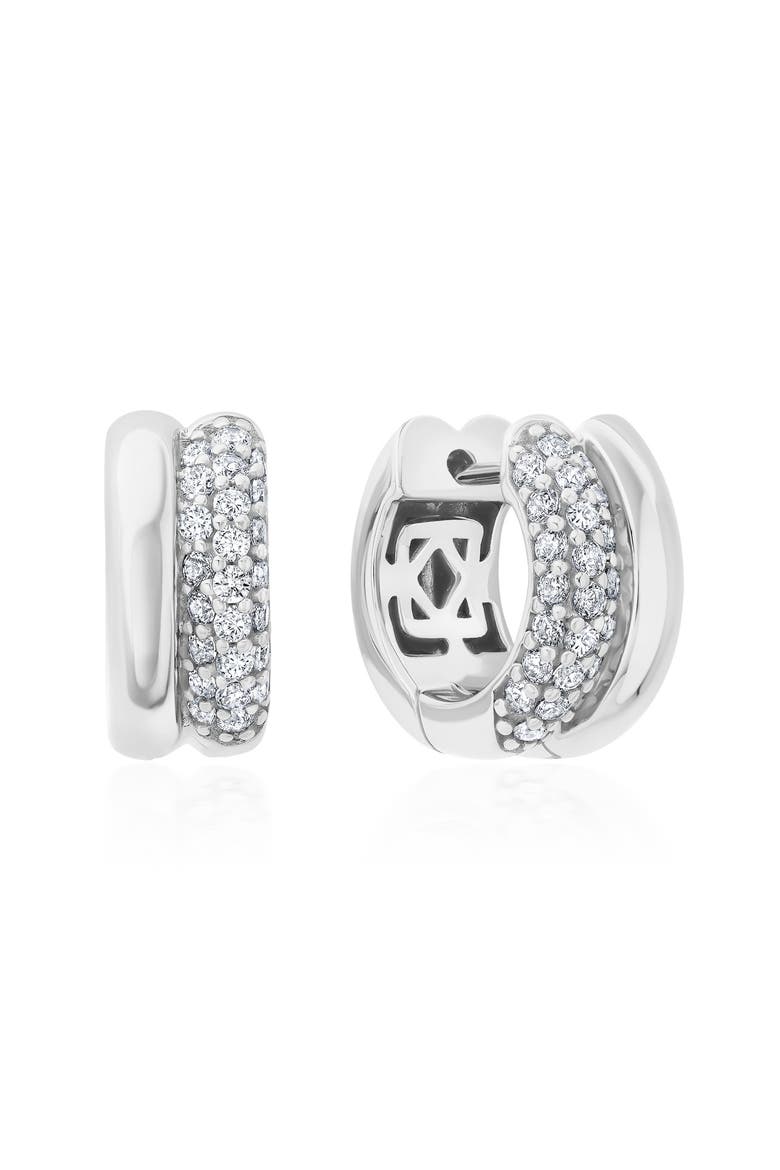 Pavé Double Huggie Hoop Earrings, Main, color, PURE PLATINUM/ CLEAR STONE
