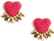 Deepa Gurnani Danika Beaded Fringe Heart Stud Earrings