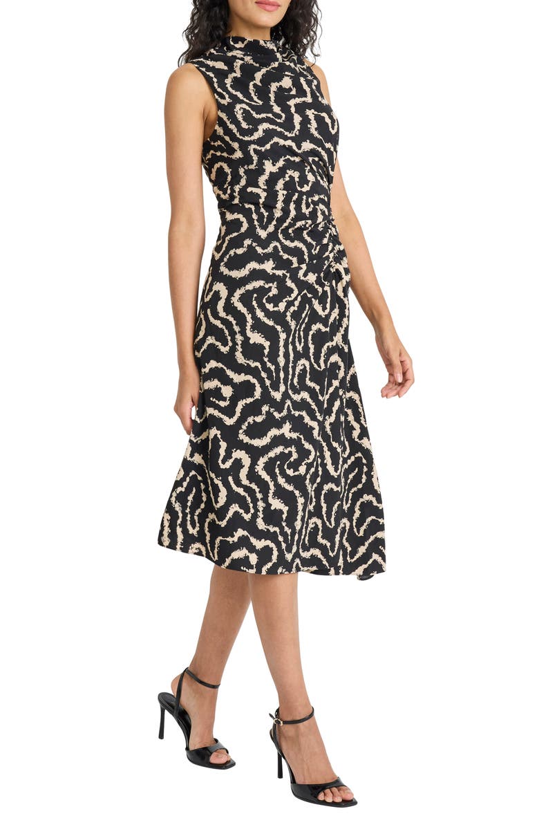 Maggy London Sleeveless Asymmetric Hem Midi Dress, Alternate, color, Black/ Tan