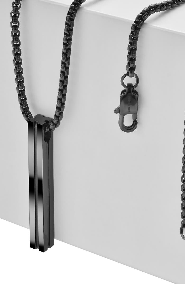 VAN HEUSEN Men's Rectangular Bar Pendant Necklace, Alternate, color, Black