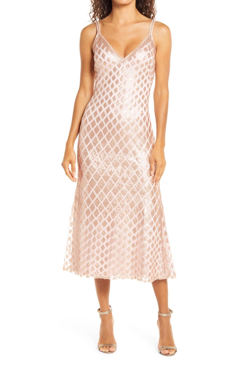 SHO by Tadashi Shoji Diamond Sequins Midi Gown, Main, color,