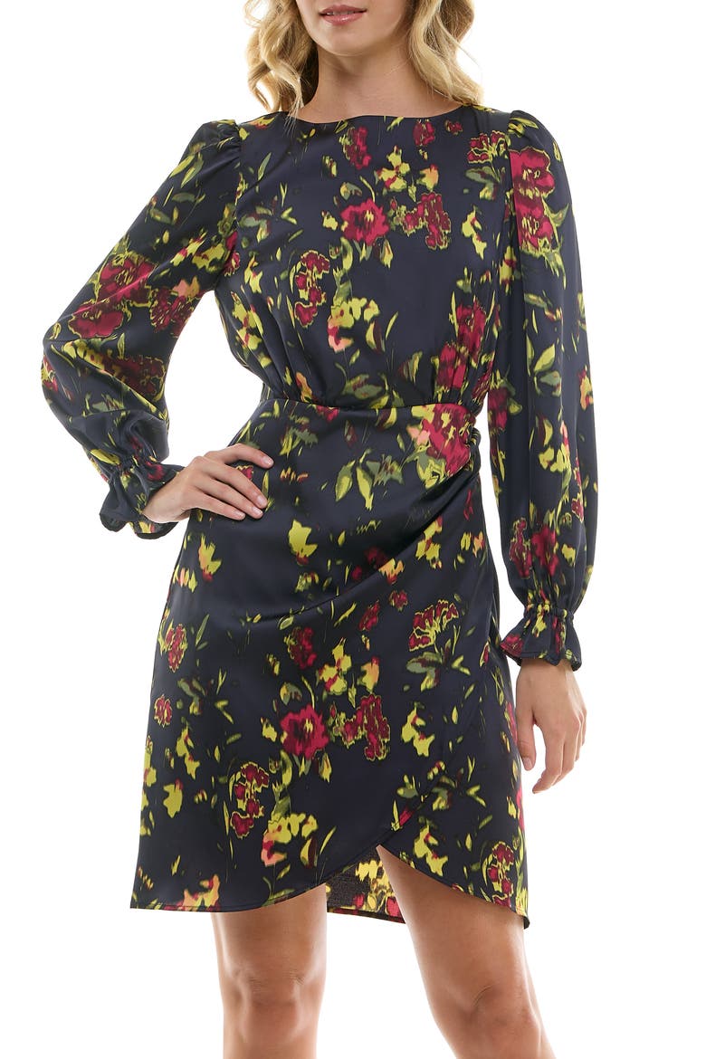 Floral Faux Wrap Minidress, Alternate, color, DEEP NAVY PRINT