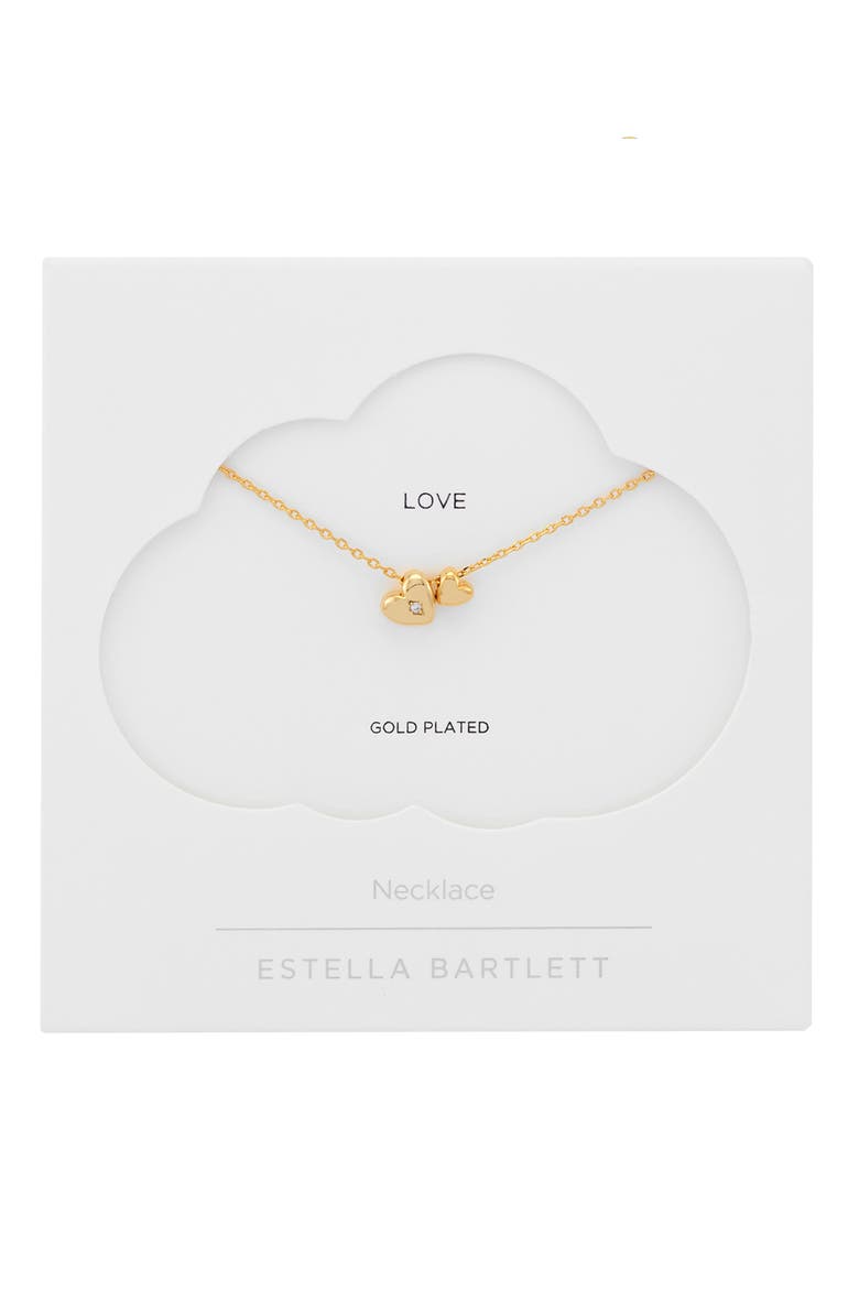 Double Heart & Cubic Zirconia Necklace, Alternate, color, GOLD
