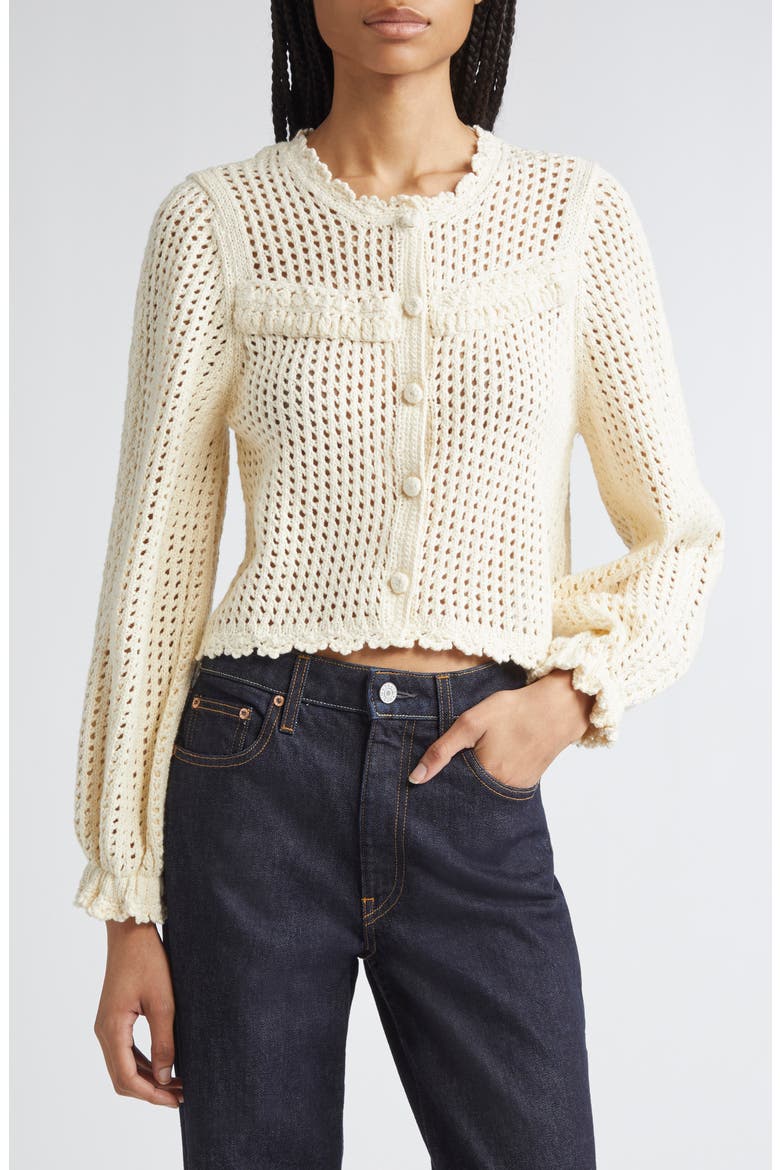 Ione Open Stitch Crop Cardigan, Main, color, IVORY