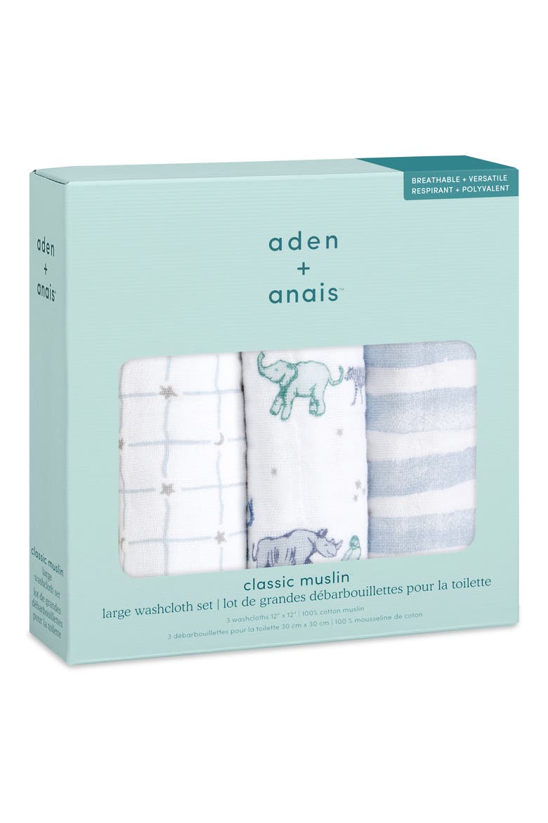 3-Pack Assorted Cotton Muslin Washcloth Set, Main, color, MAP THE STARS GREY
