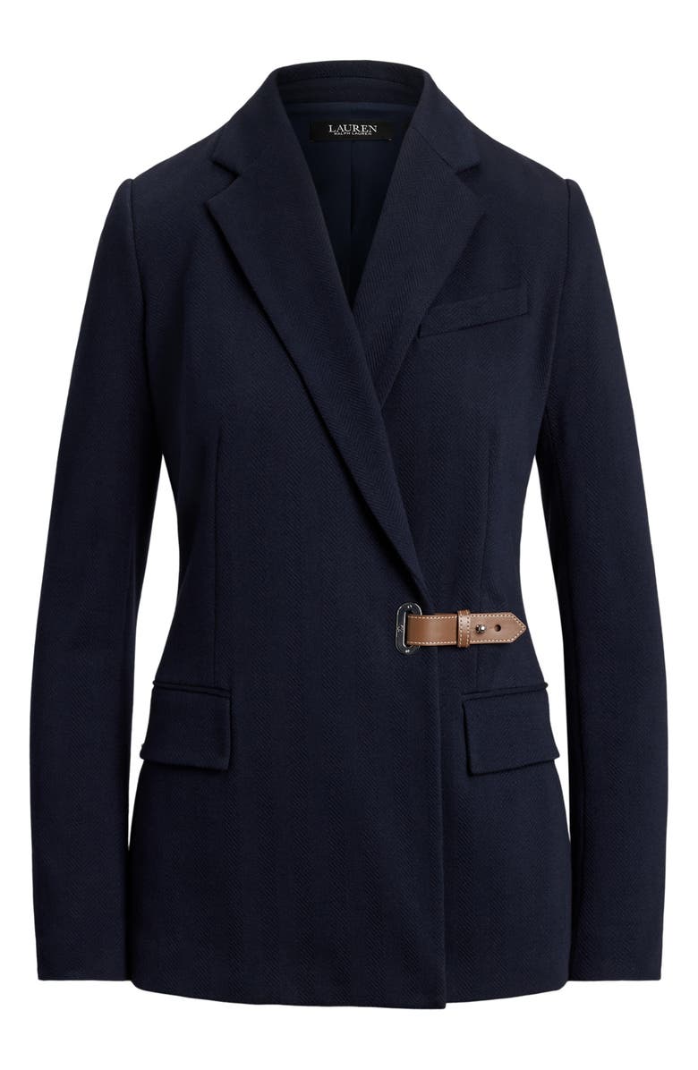 Lauren Ralph Lauren Herringbone Jacquard Buckle Blazer, Alternate, color, Lauren Navy