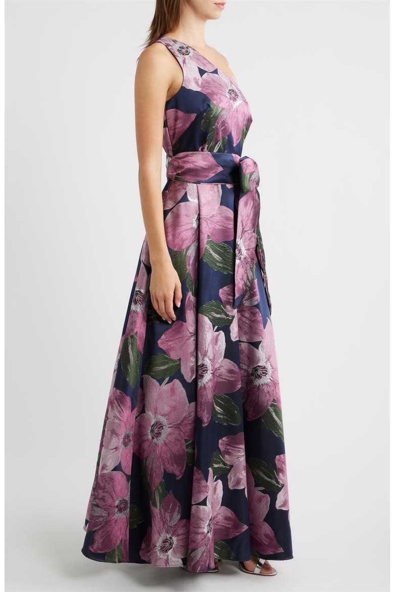 Floral Print One-Shoulder Ballgown, Alternate, color, NAVY MULTI
