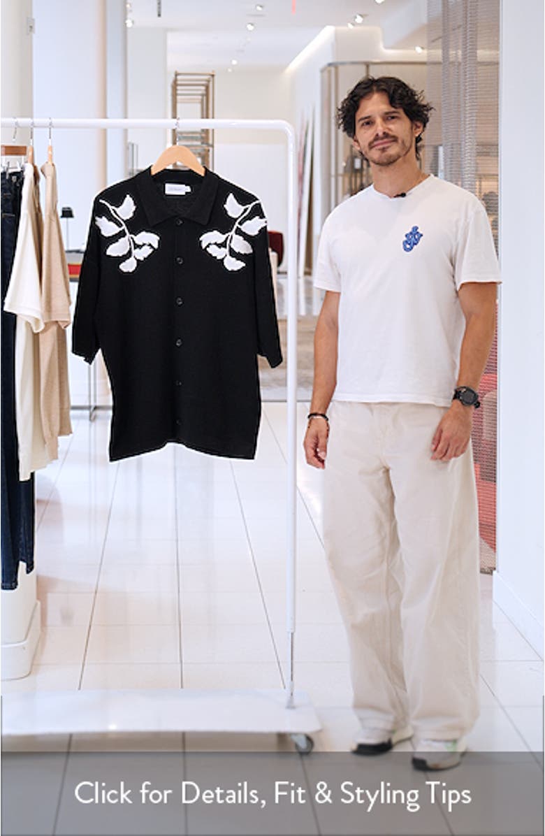 Oversize Embroidered Knit Short Sleeve Button-Up Shirt, sales video thumbnail