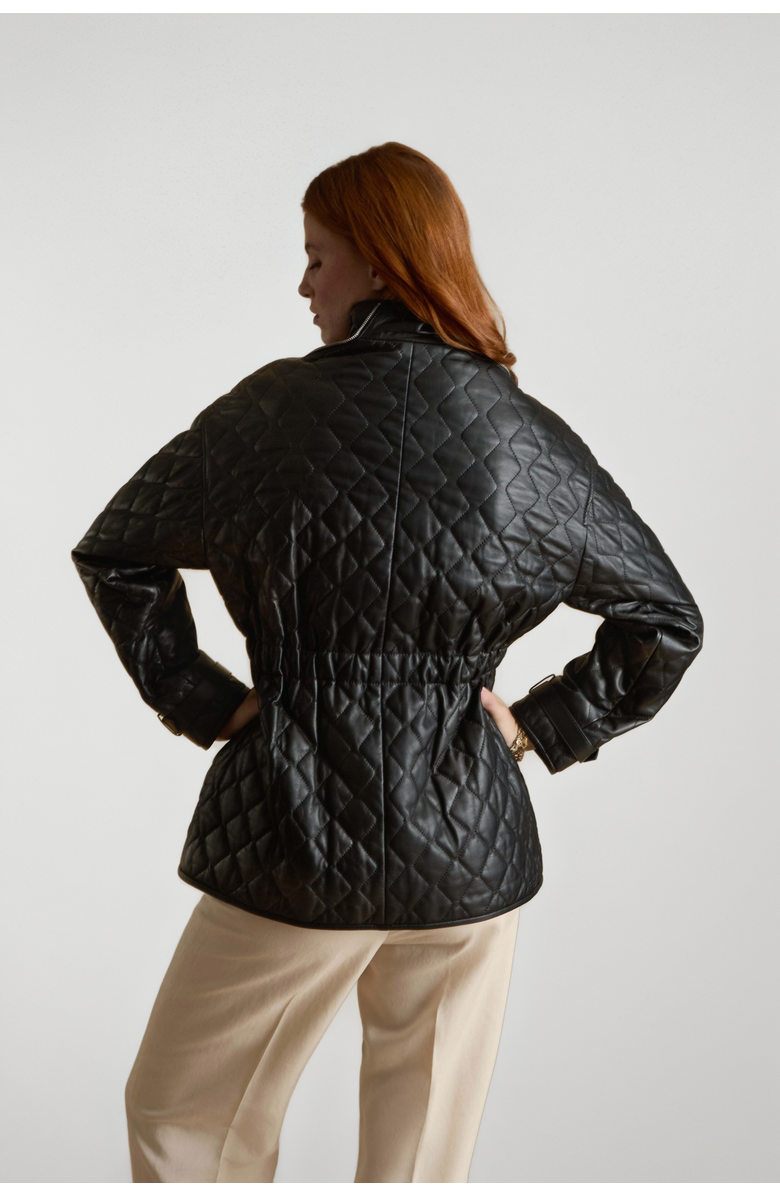 Furniq UK Nora Leather Coat, Alternate, color, Black