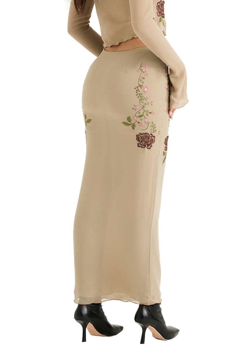 HOUSE OF CB Lailah Embroidered Floral Maxi Skirt, Alternate, color, Artichoke