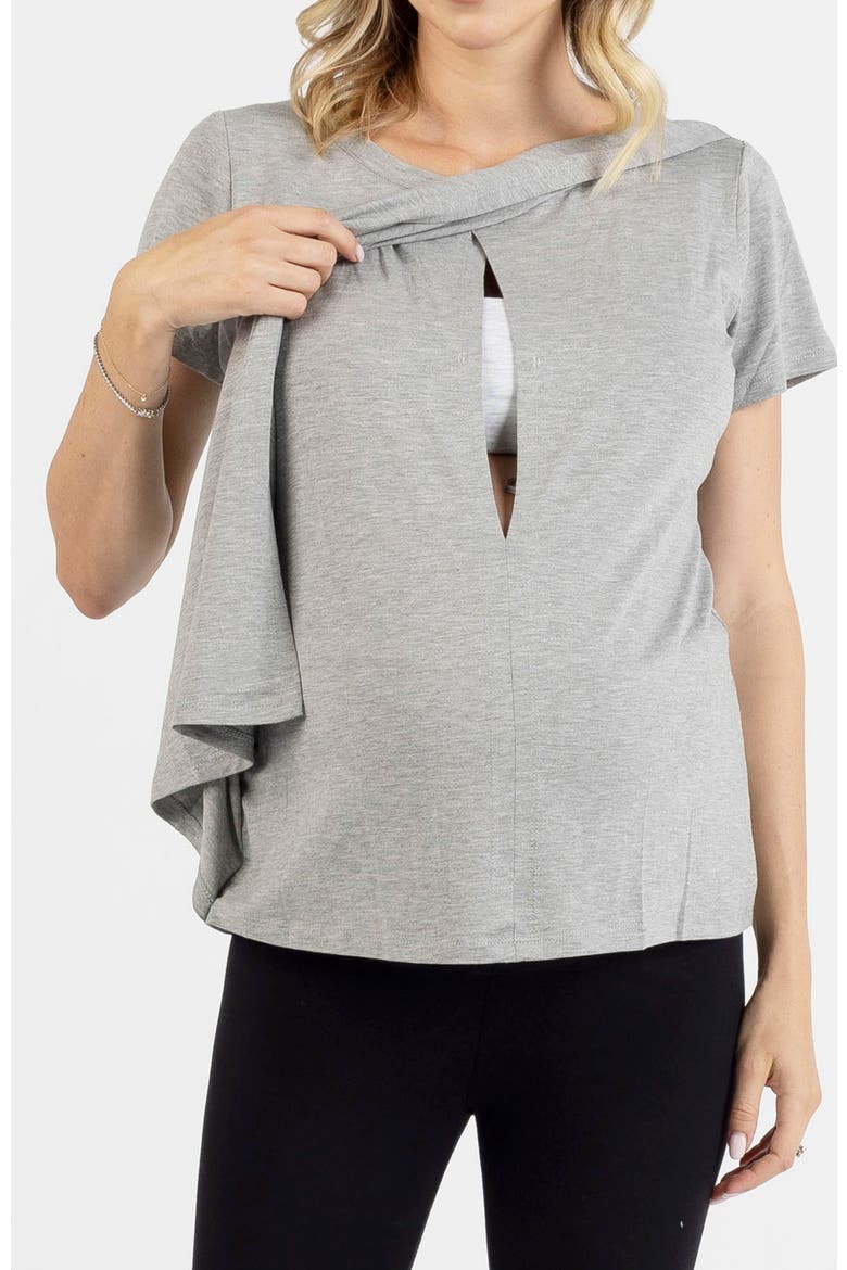 Monique Maternity Nursing Petal Top, Alternate, color, Grey